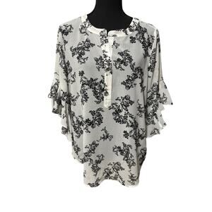 Vince Camuto Kimono Sleeves Blouse Size M White And Black Button Sheer Tunic Top